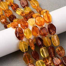 Нити бусин из натурального янтаря градиентного цвета, самородки, с бисером
