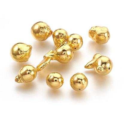Natural Baroque Pearl Cultured Freshwater Pearl Beads, Golden Plated, Nuggets
