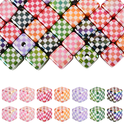 30 шт. непрозрачные акриловые бусины с УФ-покрытием, радужный, куб с сеткой