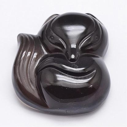 Natural Ice Crystal Obsidian Carven Pendants, Fox
