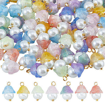 112 шт 7 цвета стеклянные подвески, цветок, с золотыми булавками с круглыми головками и стеклянными бусинами-жемчужинами, окрашенными в технике выпечки