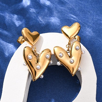 304 серьги-гвоздики в форме сердца из нержавеющей стали, с пластиковой имитационной жемчужиной
