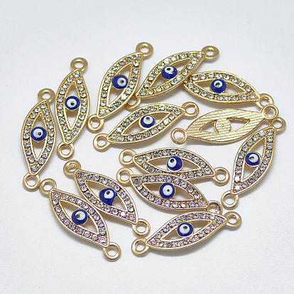 Alloy Links, with Crystal Rhinestone and Blue Enamel, Evil Eye