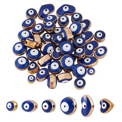 60Pcs 6 Styles Alloy Enamel Beads, Heart with Evil Eye, Mixed Shapes