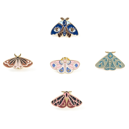 5Pcs 5 Style Alloy Enamel Brooches, Enamel Pin, with Butterfly Clutches, Butterfly, Golden