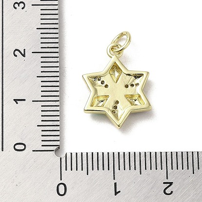 Brass Micro Pave Cubic Zirconia Pendants, with Enamel, with Jump Ring, Real 18K Gold Plated, Star with Evil Eye
