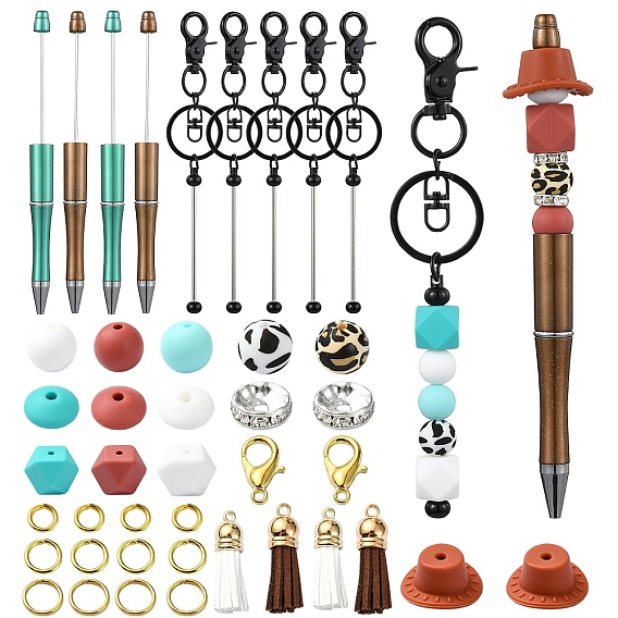 Ковбойская тема, наборы для изготовления ювелирных изделий своими руками, ручка и брелок из бисера, с шариковой ручкой из АБС-пластика и брелоком из сплава с бусинами
