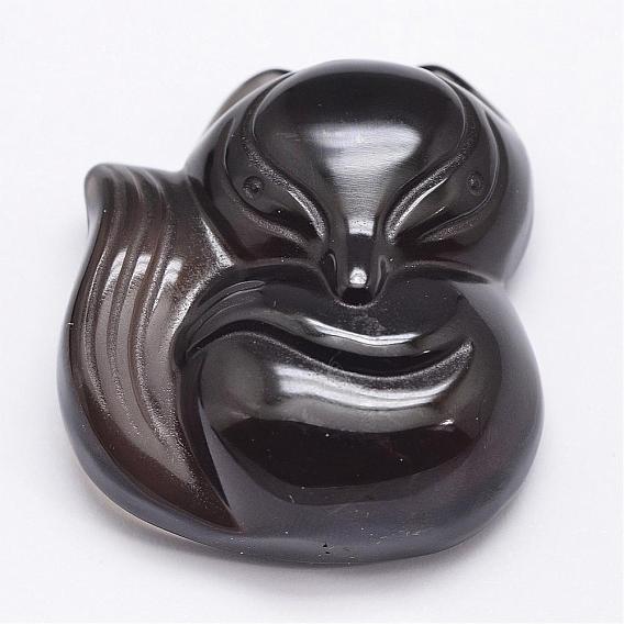 Natural Ice Crystal Obsidian Carven Pendants, Fox