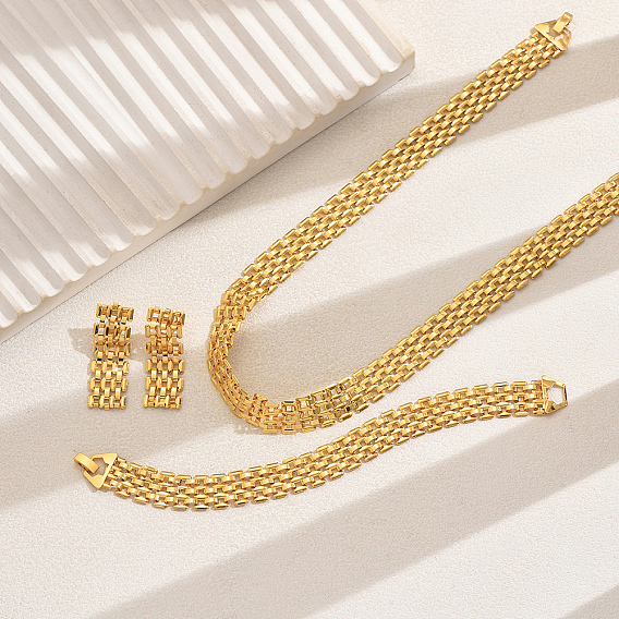 Винтажные полые цепочки плетеные железные серьги-гвоздики, ожерелья и браслеты наборы для женской вечеринки свадьбы