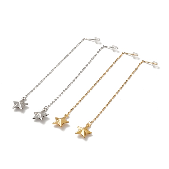 304 Stainless Steel Long Chain with Star Dangle Stud Earrings, Long-Lasting Plated for Women