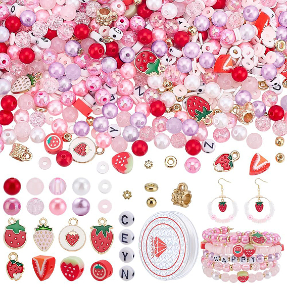 Kits de fabrication de bijoux de bricolage, y compris des perles en acrylique, en plastique CCB et en pâte polymère, pendentif en alliage émaillé et fil élastique