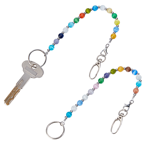 2шт. брелок из кошачьего глаза, с железными поворотными карабинами, застежками и кольцом