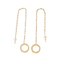 Long Chain with Open Ring Dangle Stud Earrings, 304 Stainless Steel Ear Thread for Women