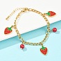 304 браслеты с подвесками из нержавеющей стали и эмалью для женщин, клубника, с акриловым шарик, ионное покрытие (ip)