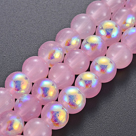 Spray Painted Glass Beads Strands, AB Color Half Plated, Round