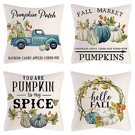 Thanksgiving Day Theme Linen Pillow Covers, Square with Pumpkin Pattern