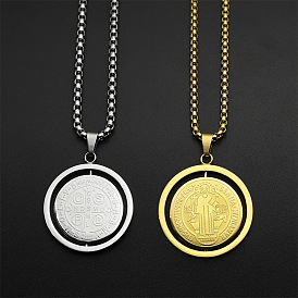 Плоские круглые с узором святого Бенедикта 304 вращающиеся подвески из нержавеющей стали для мужчин