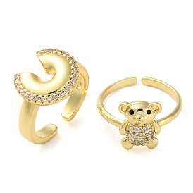 Rack Plating Brass Micro Pave Cubic Zirconia Open Cuff Rings, Real 18K Gold Plated