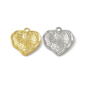 304 Stainless Steel Pendants, Textured, Heart Charm