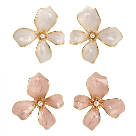 Цветок латунь эмаль серьги стержня, с пластиковыми бусинами из искусственного жемчуга, реальный 14 k позолоченный