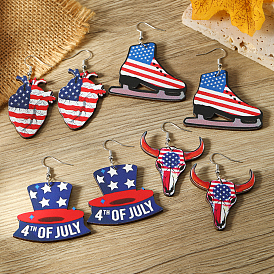 American Flag Independence Day Wood Dangle Earrings and Accessories