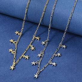 Ожерелья со звездами из латуни с прозрачным фианитом и прозрачным фианитом, цепочки Фигаро для женщин, стойки покрытие, без кадмия и без свинца, долговечный