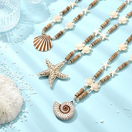 3шт. 3 стили: подвески и ожерелья из бусин из искусственного стекла с морской тематикой, окрашенные аэрозольной краской, непрозрачным акрилом и синтетическим бирюзовым наполнителем, кокосовым волокном/гальваническим покрытием.