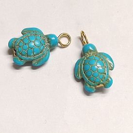 Synthetic Turquoise Pendants, Tortoise Charms with Iron Loops