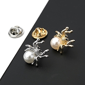 Alloy Rhinestone Brooch Pins, Lapel Pin Backs for Halloween, with Imitation Pearl Beads, Spider