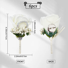 Тканевая роза цветок бутоньерка брошь со стразами, железная булавка для свадебной вечеринки