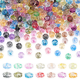 350Pcs 14 Colors Crackle Transparent Glass Beads, Rondelle, Faceted