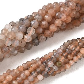 Hilos de cuentas de piedra lunar natural multicolor con degradado, facetados, rondo