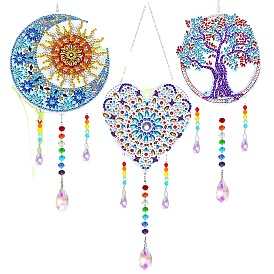 DIY Diamond Painting Sun Catcher Wind Chime Kits, Including Resin Rhinestones Bag, Diamond Sticky Pen, Tray Plate and Glue Clay, for Window Home Garden Decorations