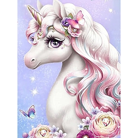 DIY Unicorn Pattern Diamond Painting Kits, including Resin Rhinestones, Diamond Sticky Pen, Tray Plate & Glue Clay