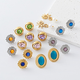 Boucles d'oreilles à clous en résine et acier inoxydable pour femmes, fleur / ovale