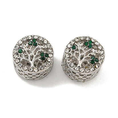 Rack Plating Alloy Rhinestone European Beads, Large Hole Beads, Cadmium Free & Nickel Free & Lead Free, Flat Round with Tree of Life