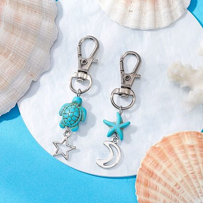 Подвеска в виде морской звезды и черепахи из искусственной бирюзы, с подвеской в виде звезды и луны из сплава и поворотными карабинами