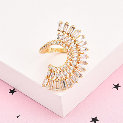 Латунные кольца-манжеты с микропаве и прозрачным цирконием для женщин, без кадмия и без свинца, павлиний хвост