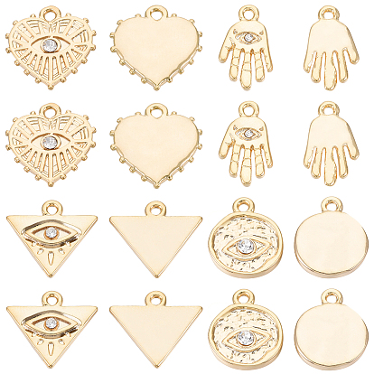 32Pcs 4 Style Alloy Charms, with Crystal Rhinestone, Cadmium Free & Nickel Free & Lead Free, Hammered, Mixed Shape