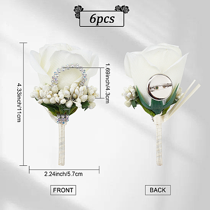 Тканевая роза цветок бутоньерка брошь со стразами, железная булавка для свадебной вечеринки