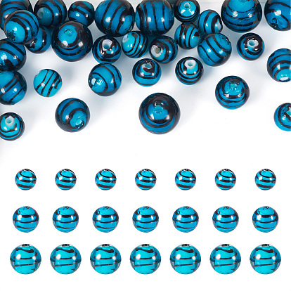 32 бусины лэмпворк ручной работы, круглый с узором в полоску