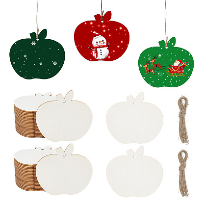 Яблоко незаконченные деревянные подвески для живописи, пирография, домашнего декора, с джутовым шнуром