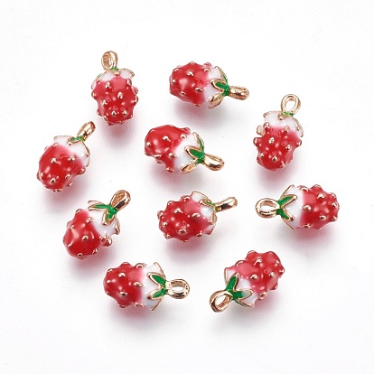 Golden Plated Alloy Enamel Charms, Strawberry