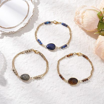 3шт. браслеты из нескольких нитей с натуральными и синтетическими драгоценными камнями, браслеты для женщин, с 304 кабельными цепочками из нержавеющей стали