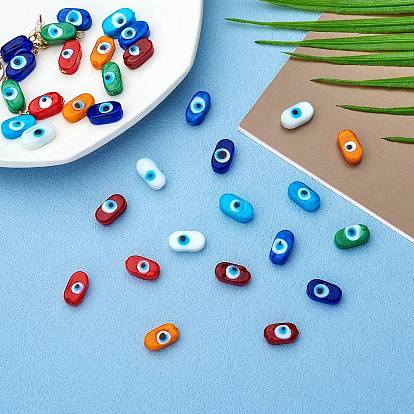 40Pcs 8 Colors Normal Lampwork Beads, Oval with Evil Eye