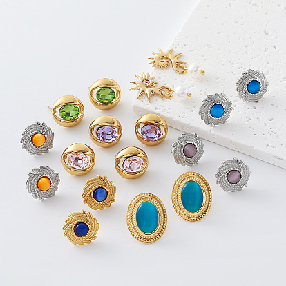 Boucles d'oreilles à clous en résine et acier inoxydable pour femmes, fleur / ovale