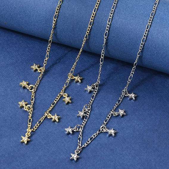Ожерелья со звездами из латуни с прозрачным фианитом и прозрачным фианитом, цепочки Фигаро для женщин, стойки покрытие, без кадмия и без свинца, долговечный