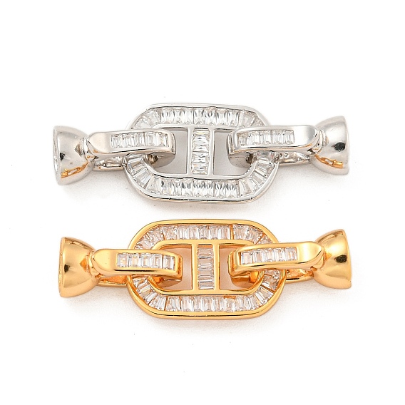 925 Складчатые застежки из стерлингового серебра с микропаве из прозрачного кубического циркония, овальный прямоугольник