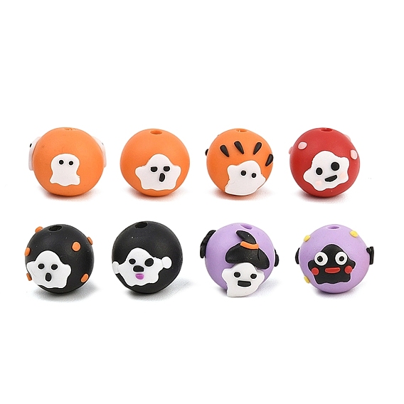 Cuentas de porcelana hechas a mano de Halloween, redondo con fantasma