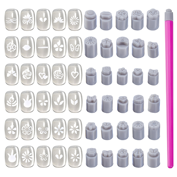 30шт. силиконовая головка для штампа для дизайна ногтей, с 1ручкой для ПК